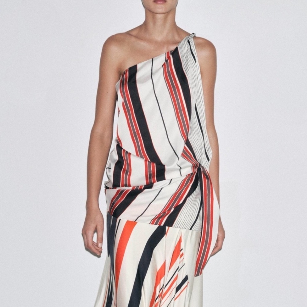 Zara Collection Striped One-Shoulder Striped Top